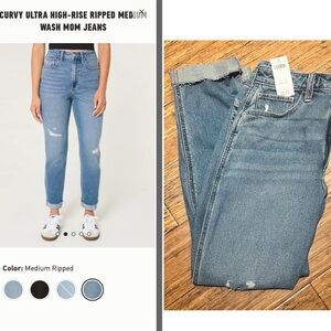 Brand new - Hollister Curvy Ultra High-Rise Ripped Medium Wash Mom Jeans 4R/27